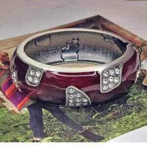 MYTHOLOGIE Silver Rustic Brown Enamel Cuff Bracelet Rhinestones New